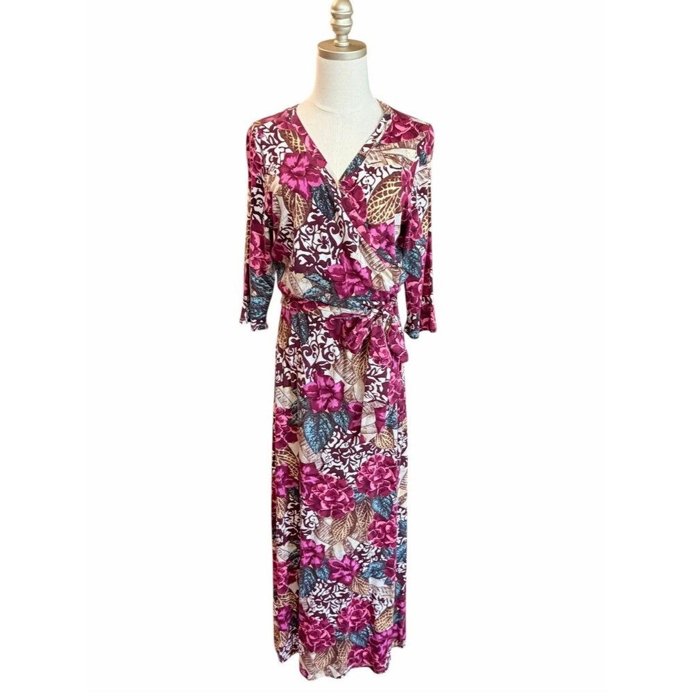 Soft Surroundings Womens Floral Faux Wrap Dress Size M Stretch Maxi Romantic
